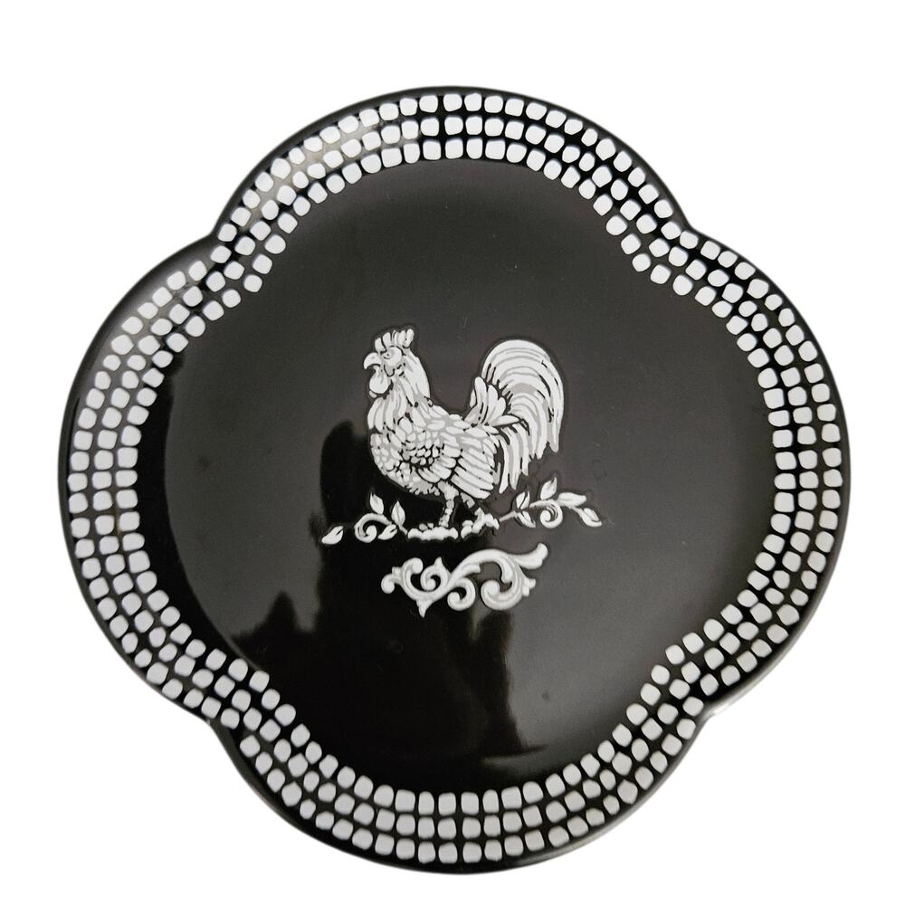 Temp-tations by Tara Doodle Doo Rooster Black White Salad Plates Set of 4